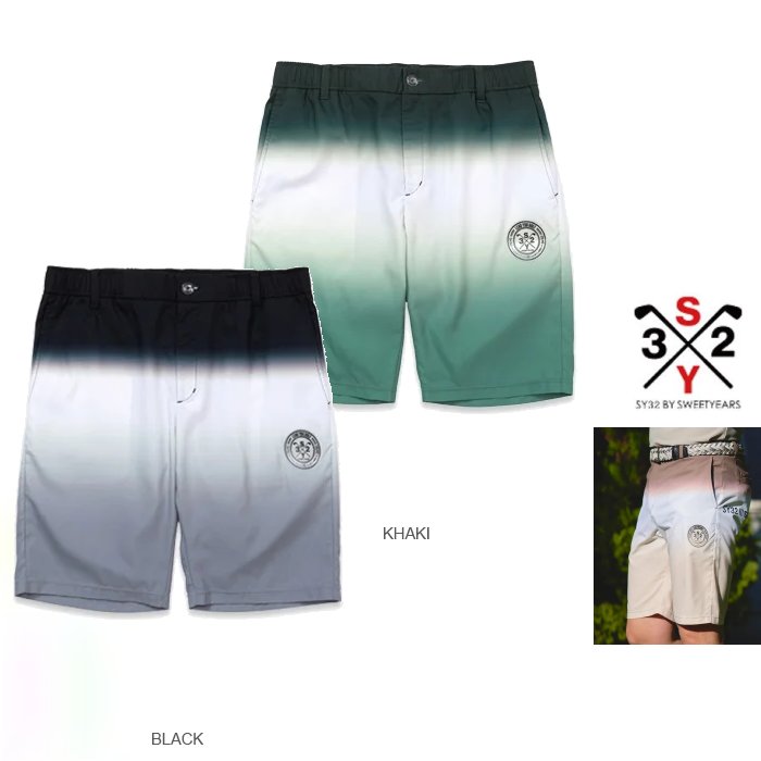 \u003cBR\u003eSY32 by SWEET YEARS ★ GOLF\u003cBR\u003e【 スィートイヤーズ 】\u003cBR\u003eSYG-24S32【 GRADATION DOUBLE WOVEN CLOTH PANTS 】MENS\u003cBR\u003eロゴタイプ・伸ばすこと\u003cBR\u003eグラデーション・二分の一ズボン下\u003cBR\u003ecolor:【 KHAKI 】カーキ\u003cBR\u003ecolor:【 BLACK 】黒いこと