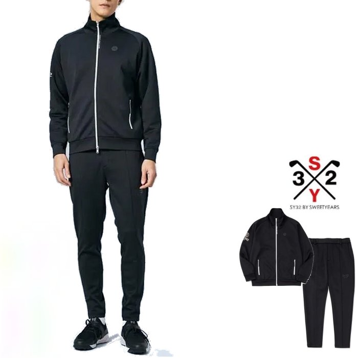 SY32 by SWEET YEARS・GOLF 【 スィートイヤーズ/ ゴルフ 】 SYG-SYG-26S1-07/09【DOUBLE KNIT EMBOSS TRUCK JK＆ PANTS】 ZIPジャケット＆スーツ・セットアップ color:【 BLACK 】ブラック