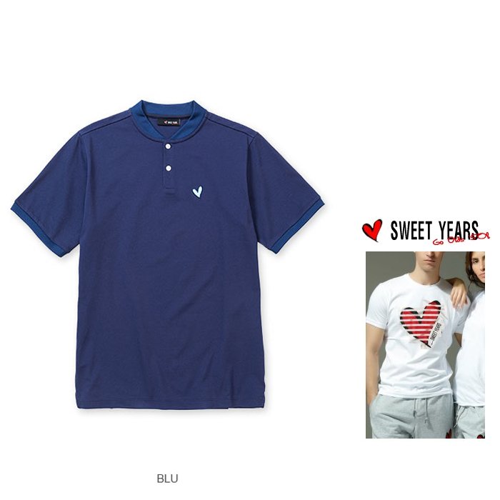 SWEET YEARS 【 スィートイヤーズ 】 13341SY 『Polo Stand Collar』 ワンポイント・ヘンリー・ストレッチ・ポロシャツ color:【 BLU 】ネイビー