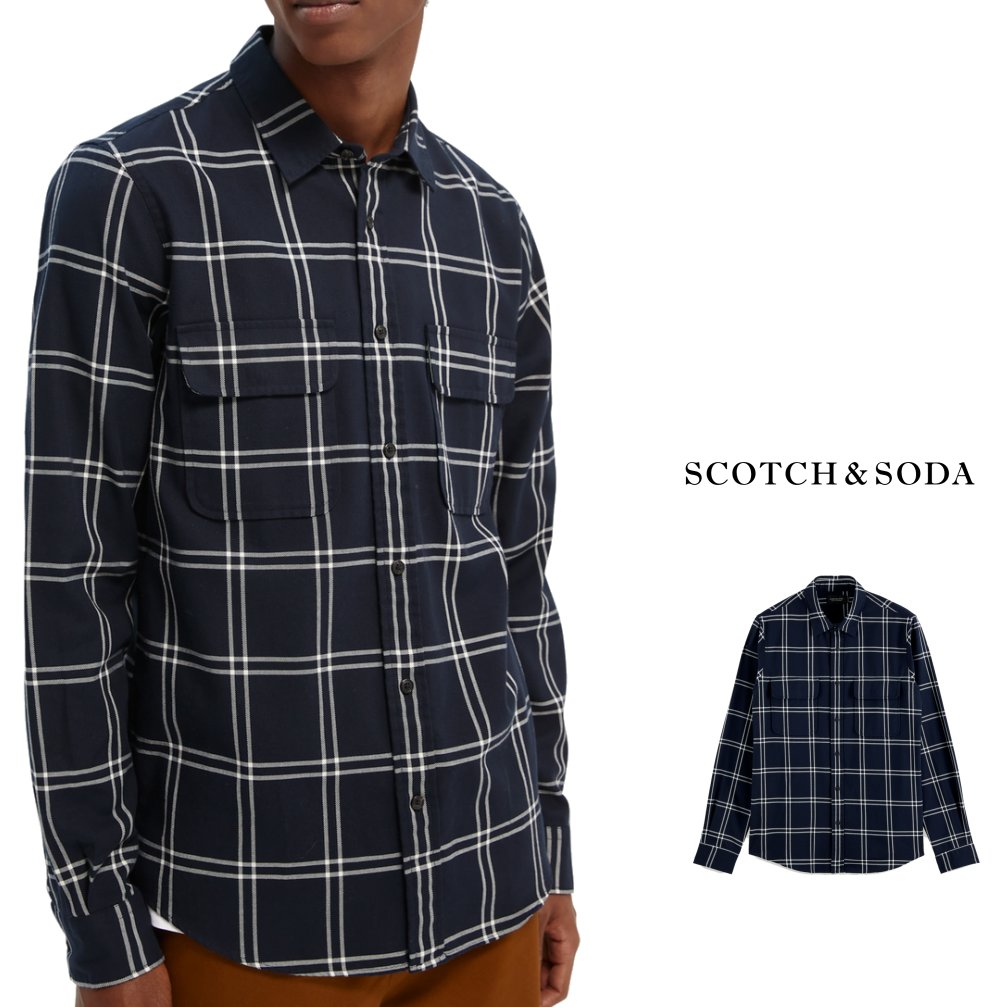 SCOTCH＆SODA【 スコッチ&ソーダ 】 163347 【Regular-fit checked twill shirt 】 チェック柄・コットン＆ポリ・長袖 シャツ All-over check Regular-fit COLOR：【 NAVY 】ネイビー・チェック柄