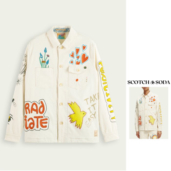 ■■SALE■■ SCOTCH＆SODA【 スコッチ&ソーダ 】 171579 【 Organic twill artwork overshirt Jacket 】 オーガニック・ツイル・アートワーク・ ジャケット color：【 White Placed Prints 】オフホワイト