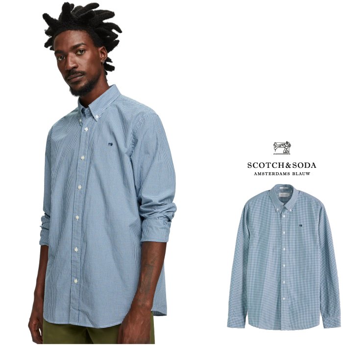 SCOTCH＆SODA【 スコッチ＆ソーダ 】 Poplin Shirt Relaxed fit ギンガムチェック柄・コットン長袖 新作 チェック 綿シャツ COLOR：【 SAX 】ブルー系チェック柄