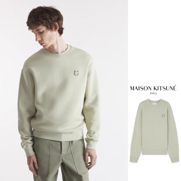 Maison Kitsune【 メゾン キツネ 】 MM00316KM0307-P129『 1POINT BOLD-FOX-HEAD-PATCH-COMFORT-SWEAT SHIRT 』Crew-Neck Tee ボールド フォックスヘッド パッチ コンフォート スウェット color：P129【 ash tree 】アッシュ・トゥリー（ライト・グリーン）