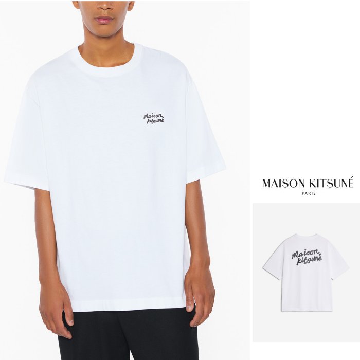 Maison Kitsune【 メゾン キツネ 】 PM00110 KJ0119『 BACK PRINT HANDWRITING OVERSIZE-TEE-SHIRT 』Crew-Neck Tee 手書き オーバーサイズ Tシャツ バックプリント オーバーサイズ Tシャツ color：M186 【 WHITE/BLACK 】ホワイト×ブラック