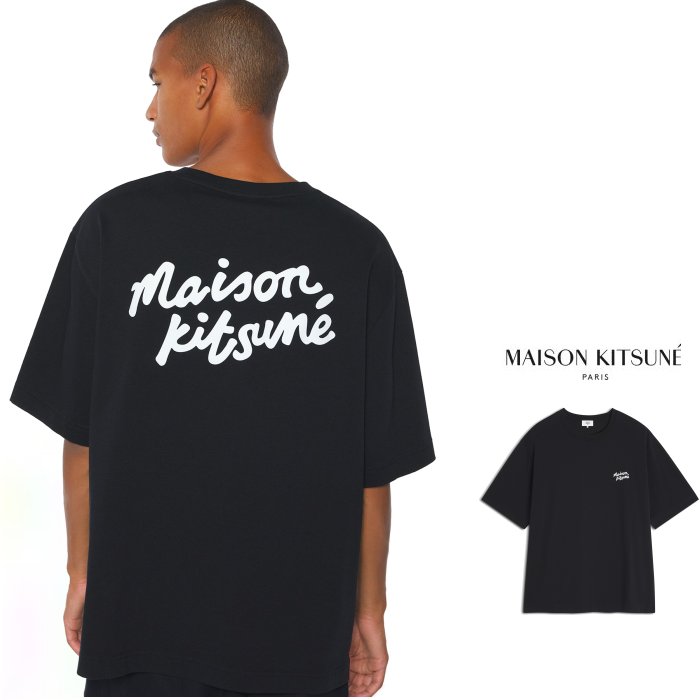 Maison Kitsune【 メゾン キツネ 】 PM00110 KJ0119『 BACK PRINT HANDWRITING OVERSIZE-TEE-SHIRT 』Crew-Neck Tee 手書き オーバーサイズ Tシャツ バックプリント オーバーサイズ Tシャツ color：O197 【 BLACK/WHITE 】ブラック×ホワイト