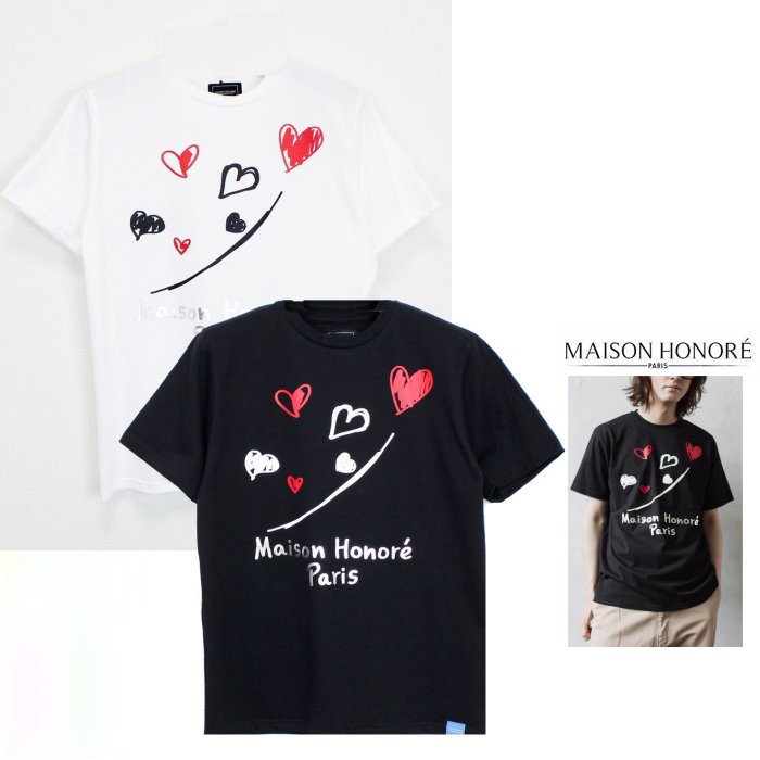 \u003cBR\u003eMAISON HONORE 【メゾンオノレ 】\u003cBR\u003ehptht『 HEART POTHOS TEE  』\u003cBR\u003eUNI SEX Crew-Neck Tee\u003cBR\u003e男女兼用・半袖・刷り上げる・伸び伸びするティーシャツ\u003cBR\u003ecolor【 BLACK 】黒いこと\u003cBR\u003ecolor【 WHITE 】白いこと