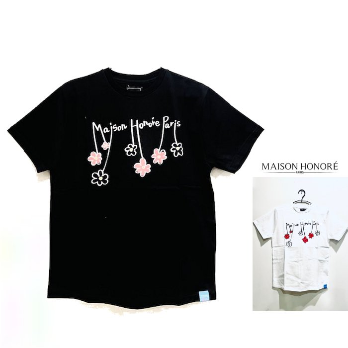 MAISON HONORE 【メゾンオノレ 】fwrt『 FLOWER ART S/S TEE 』UNISEX Crew-Neck Tee男女兼用・フラワーアート半袖・プリントTシャツcolor【 BLACK 】ブラックcolor【 WHITE 】ホワイト｜ORSAY オルセー BRAND インポート