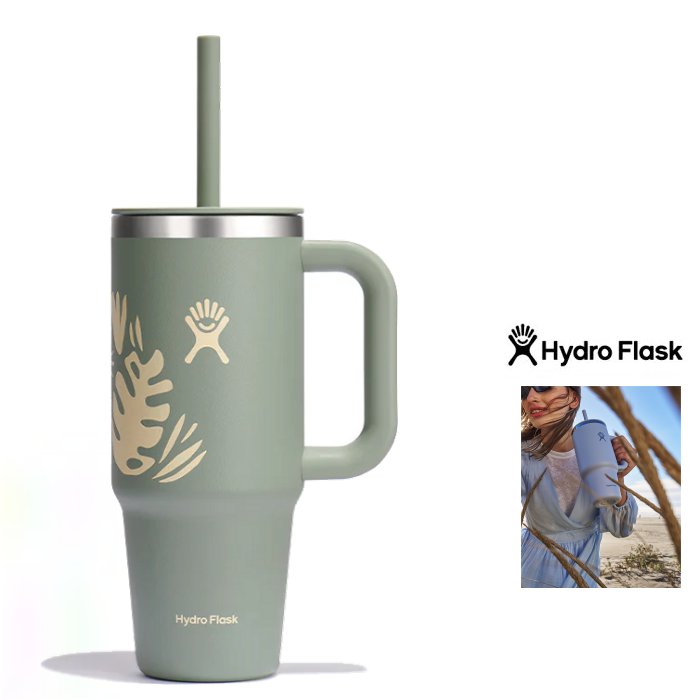 HYDRO FLASK 【ハイドロ フラスク】24オンス DRINKWARE・Tumbler #890192『 24 oz All Around Travel Tumbler 』　SPEC・容量:709ml color：【 Botanical Bliss Agave 】ボラニカル・アガベ・グリーン ■柄（モンステラ柄）