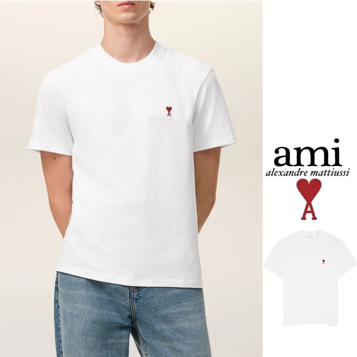 AMI PARIS 【アミ・パリス 】 BFUTS035-724『 AMI DE COEUR TEE 』 UNI SEX Crew-Neck Tee 男女兼用・ブラック オーガニックコットン Ami de Coeur Tシャツ・胸刺繍Tシャツ color【 WHITE 】ホワイト