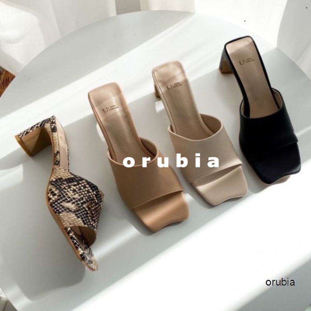 貨物輸送無料 サンダル オープントゥ ヒール ミュール 壱帯革 パイソン スクェアー チャン手懸りヒール 可愛い行列 Orubia オルビール Barlo Com Br