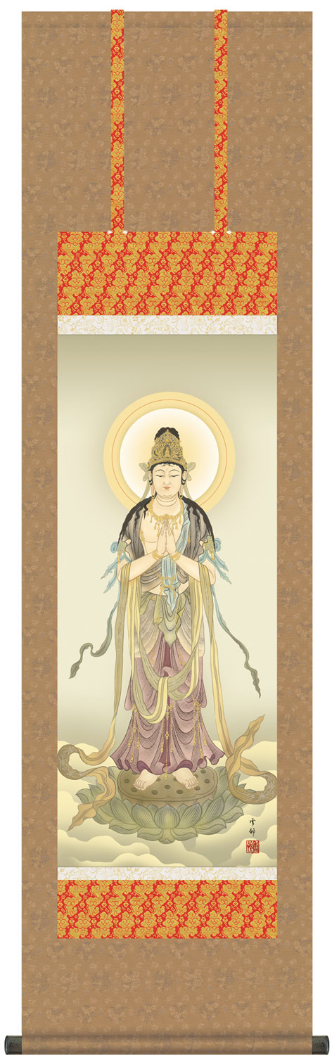 仏教　聖観音　掛け軸　木箱入り 楽天市場】掛軸 掛け軸 聖観音像 中山雪邨 仏書画掛軸送料無料 尺五 桐