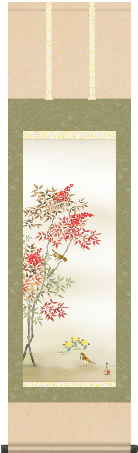 北山歩生　朧月紅白梅　掛け軸　掛軸　新品送料無料 楽天市場】掛け軸 朧月紅白梅 北山歩生 尺三立 幅44.5cm×丈164cm