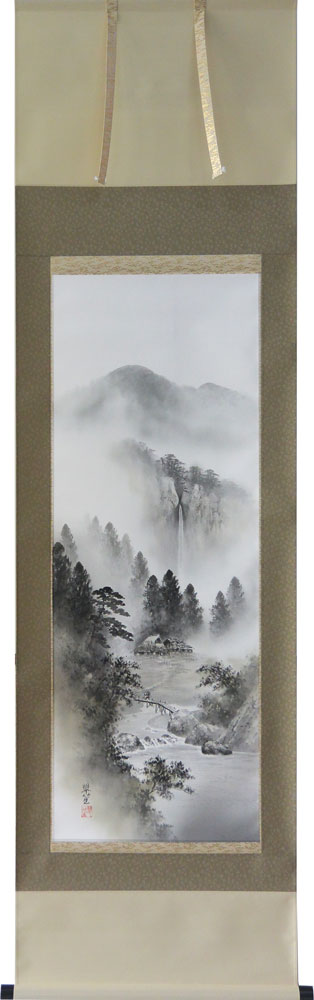 掛軸　水墨山水 塩川翠笙画　　(掛け軸　尺五立）幅54.5cm&times;丈190cm【当日出荷可能】【送料無料】【掛け軸 販売】【smtb-kd】【楽ギフ_包装】【楽ギフ_のし宛書】｜大瑠堂 40,040円