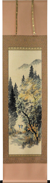 掛軸　山水　肉筆　尾上晩翠画(掛け軸　半切立）幅46.8cm ×丈185cm 紙箱入り【対応】【送料無料】【smtb-kd】床の間 掛け軸