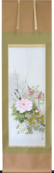 楽天市場】掛軸 彩色山水 保母一峰画(掛け軸 尺五立）幅54.5cm×丈190cm