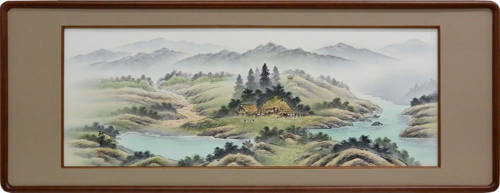 欄間額 扁額 横額 四神相応開運山水 肉筆 杉山邦生画(4.0尺)【送料無料】【smtb-kd】|大瑠堂