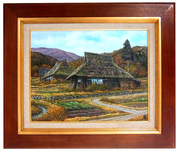 SNT11 猿渡一根 【白いアルプスと農家】 油絵 額装 風景画 絵画 SNT11 猿渡一根 【白いアルプスと農家】 油絵 額装 風景画 絵画