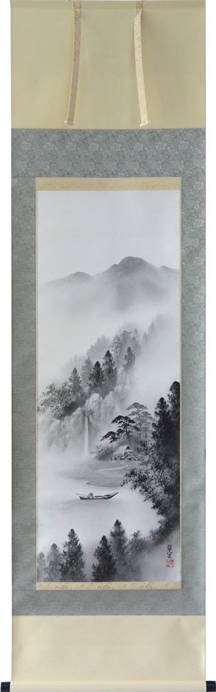 楽天市場】掛軸（肉筆掛軸小床用） 彩色山水（渓山流水） 塩川栖