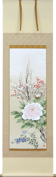 掛軸　四季花　中村遠州画(肉筆掛け軸 尺五立) 幅54.5cm&times;丈190cm【送料無料】【掛け軸 販売】【smtb-kd】【楽ギフ_包装】【楽ギフ_のし宛書】｜大瑠堂