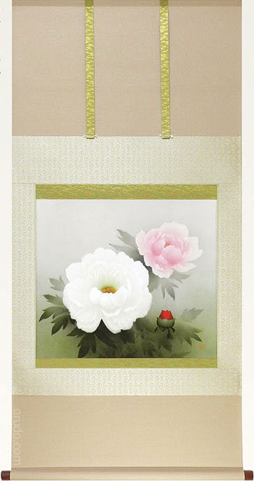 Is28 掛け軸 牡丹の花 日本画 四季花 牡丹 木箱付き　 芳章 美品 Is28 掛け軸 牡丹の花 日本画 四季花 牡丹 木箱付き 芳章 美品