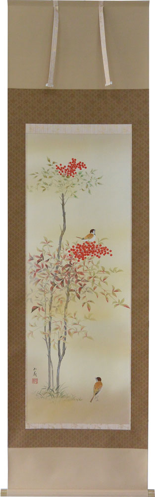 掛軸 南天に小禽 須藤正義画(掛け軸 尺五立)【送料無料】【smtb-kd】|大瑠堂