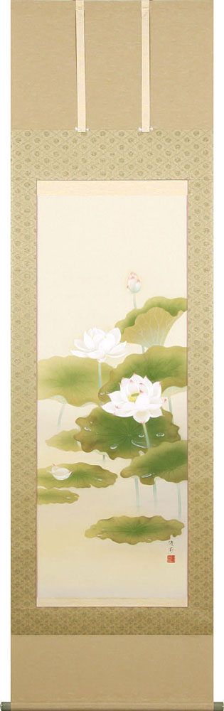 掛軸-1440　悠堂　蓮花二幅対　共箱 掛軸-1440 悠堂 蓮花二幅対 共箱
