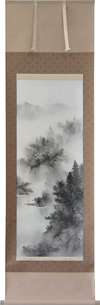 楽天市場】掛軸 彩色山水 保母一峰画(掛け軸 尺五立）幅54.5cm×丈190cm