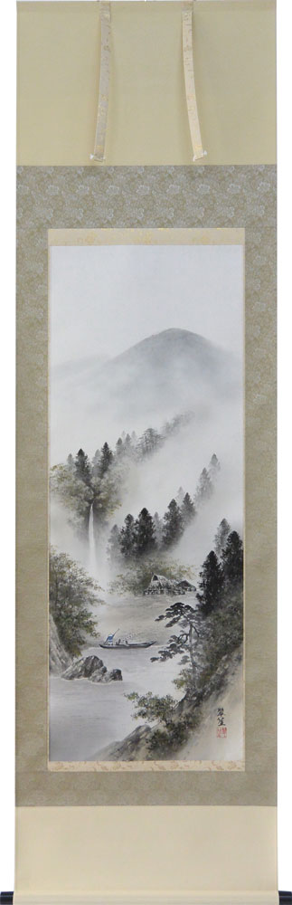 楽天市場】掛軸 彩色山水 保母一峰画(掛け軸 尺五立）幅54.5cm×丈190cm