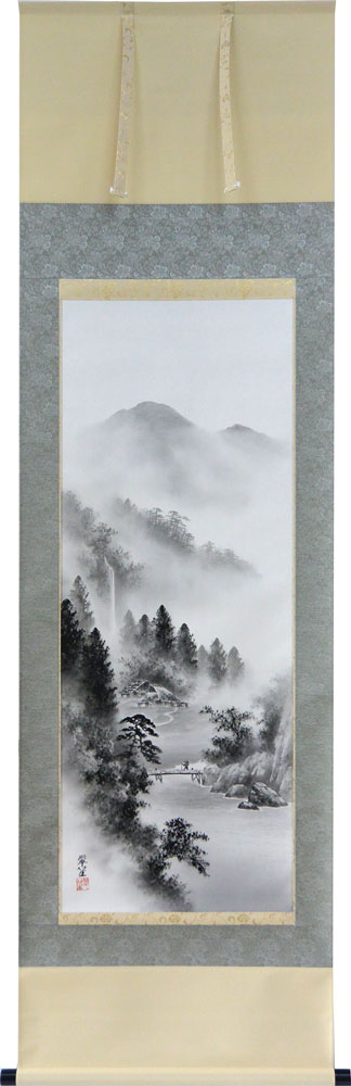 楽天市場】掛軸（肉筆掛軸小床用） 彩色山水（渓山流水） 塩川栖