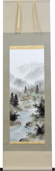 楽天市場】掛軸 彩色山水 保母一峰画(掛け軸 尺五立）幅54.5cm×丈190cm