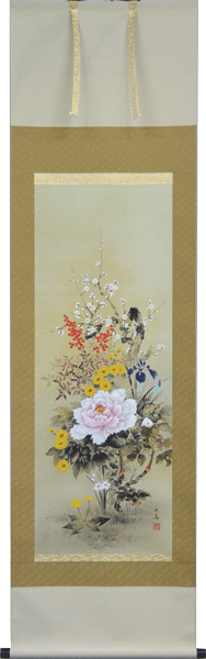 掛軸「南天」石田大寿 尺五立　風鎮付き 楽天市場】掛軸 南天 石田大寿作(掛け軸 尺五立) 幅54.5cm×丈189.5cm