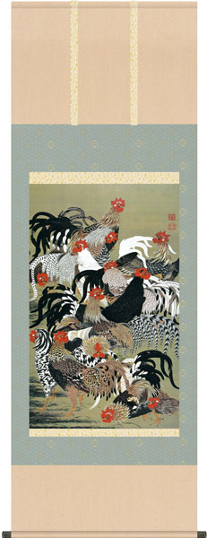 楽天市場】掛け軸 伊藤 若冲 紫陽花双鶏図 尺五アンドン幅54.5×高さ約