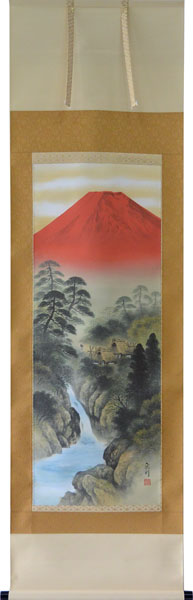 掛軸　赤富士山水　長柄宗則(掛け軸　尺五立) 幅54.5cm×丈189.5cm【当日出荷可能】【送料無料】【掛け軸 販売】【smtb-kd】【楽ギフ_包装】【楽ギフ_のし宛書】