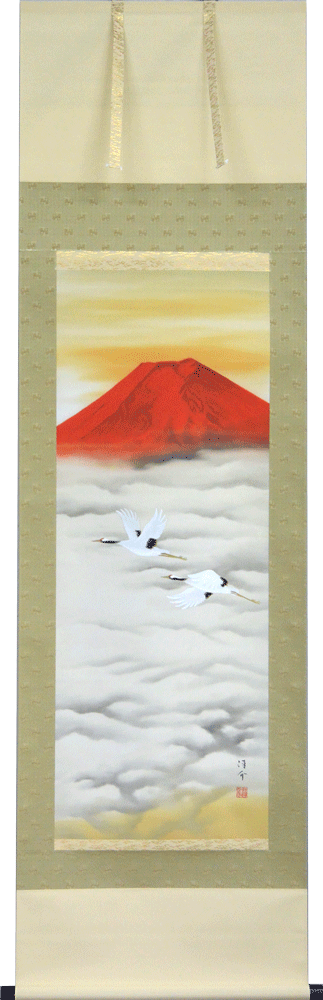 楽天市場】掛軸 赤富士 岳村(掛け軸 尺五立) 幅54.5cm×丈185.5cm前後