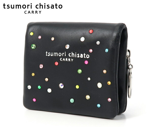 【ノベルティプレゼント】ツモリチサト tsumori chisato キラキラ石 折財布 （カラー：ブラック） 057960 | 本革 レディース 2つ折り 日本製 女性 彼女 ギフト プレゼント【送料無料】