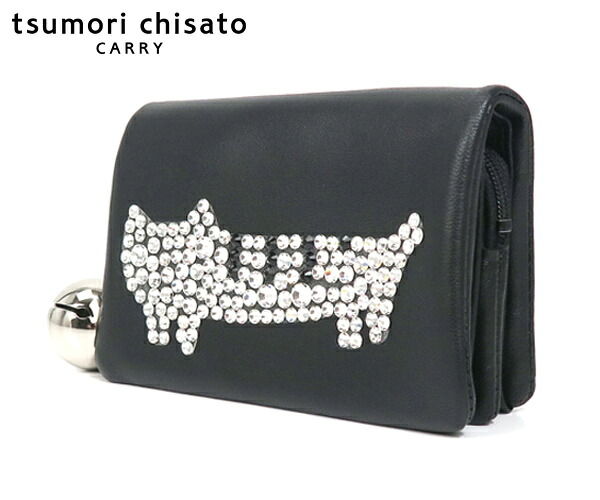 【ノベルティプレゼント】ツモリチサト tsumori chisato キラネコ 2つ折財布 57334 ブラック | ミニ財布 ウォレット 日本製 ねこ好き 女性 彼女 ギフト 【送料無料】
