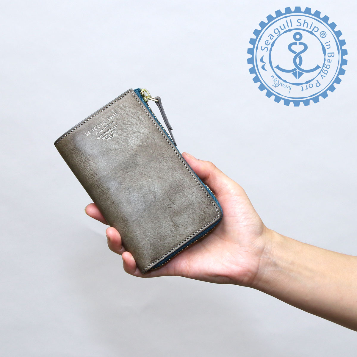 代引き手数料無料 楽天市場 送料無料 ミディアムウォレット 二つ折り財布 Box型小銭入れ ラウンドファスナー L字ファスナー Seagull Ship シーガルシップ 本革 イタリアンレザー Alaska ワックスレザー Baggy Port バギーポート 母の日 プレゼント 実用的 母の日