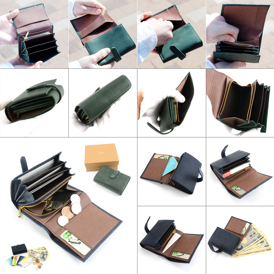 二つ折り財布 L字ファスナー がま口財布 送料無料 レディース 日本製 コードバン ウイエ かぶせ しっとりワックスレザー 日本製 本革 Oeillet Col ホワイトデー お返し ギフト おさいふやさん マットなwaxレザーを使用した日本製のフラップ二つ折り財布 本革 財布