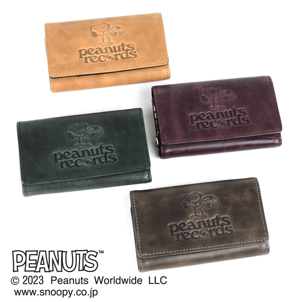 SNOOPY スヌーピー キーケース 4連 ワックスレザー 73383 レインボーファスナー 小銭入れあり peanuts records PEANUTS ピーナッツ 牛革 本革 YKK エクセラライト ウォレットキーケース お財布機能付き お出掛け財布 キャラクター革小物 レディース メンズ ユニセックス