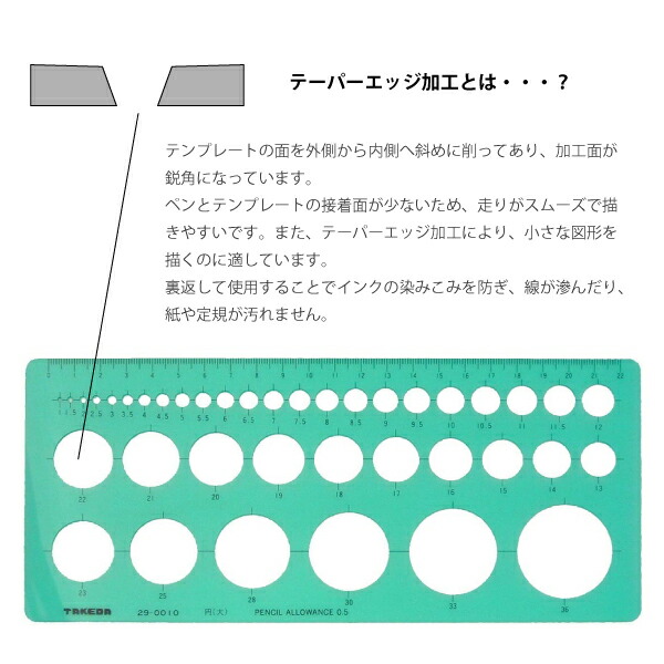 楽天市場 ﾀｹﾀﾞ 円定規 大 ｴｯｼﾞ付き 29 0011 洋裁 定規 ボタンホール 釦 手芸 パターン 製図 オリジナル 文化 ドレメ ハンドメイド 作家 簡単 スケール テンプレート 円定規 おさいほう屋 おさいほう屋