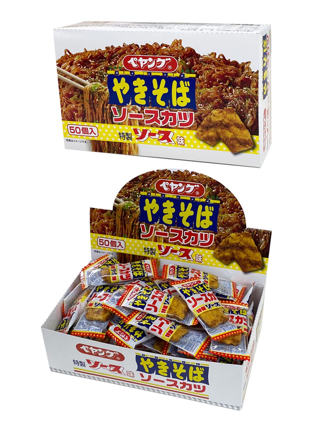 楽天市場 大阪 お土産 新発売 ご当地 ペヤング Peyoung やきそば ソース カツ 特製 ソース 味 50個入 個包装 おつまみ 紅しょうが天 といっしょに 東京 関東 京都 名古屋 北海道 出張 修学旅行 駄菓子 関西 お菓子 お取り寄せ ハロウィン 小分け 通天閣 やぶ屋 楽天市場店