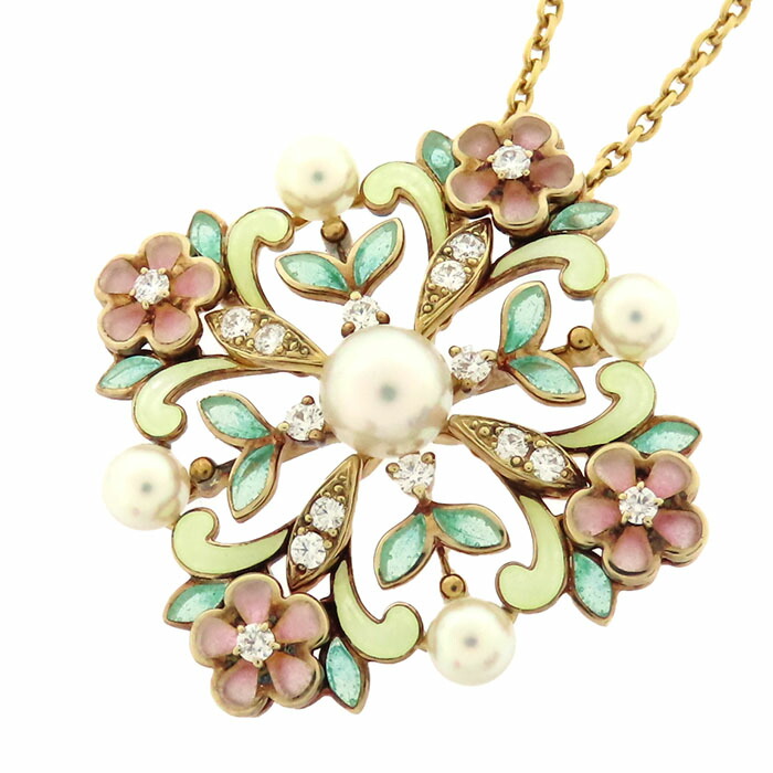 417【ミキモト】K18 パール　ダイヤモンド　ネックレス MIKIMOTO / ミキモト パール ダイヤ ネックレス サークル K18YG 5.4mm