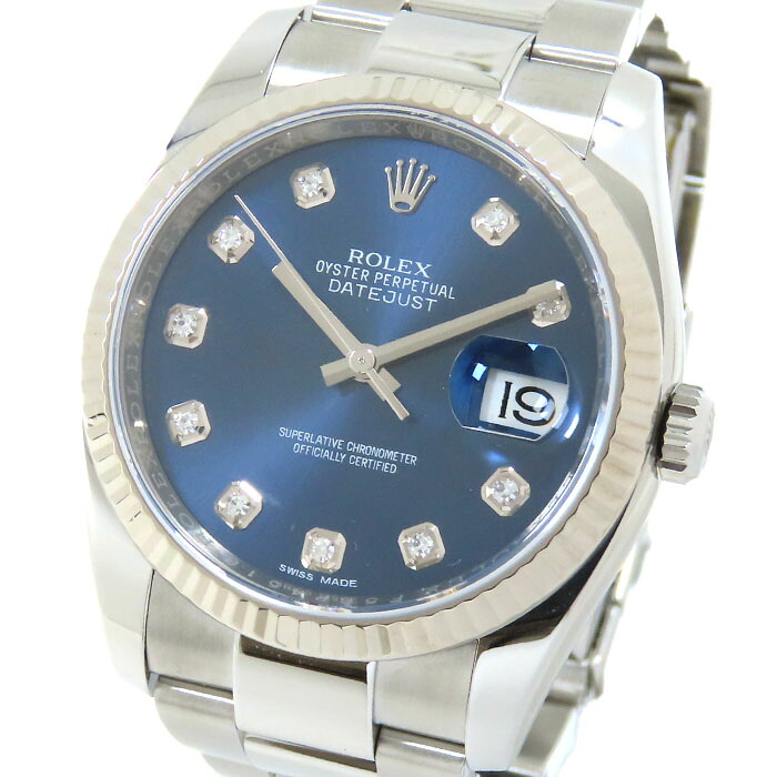 【最大10万円割引クーポン数量限定 】 ROLEX ロレックス デイトジャスト 116234G ランダム ブルー文字盤 SS ステンレススチール K18WG 750 ホワイトゴールド 10Pダイヤ ダイヤモンド オイスターブレス 保証書付 腕時計 自動巻 メンズ 241001025121