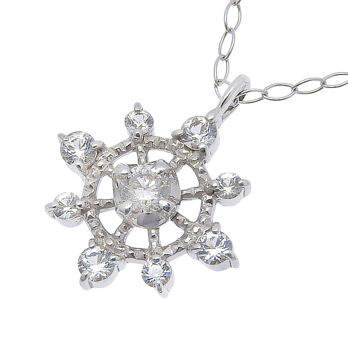 【ポイント15倍 最大10万円割引クーポン 数量限定】 4℃ ヨンドシー 雪の結晶 モチーフ ダイヤ ネックレス K18WG 750 ホワイトゴールド ダイヤモンド 40cm アジャスター付 首飾り アクセサリー レディース 送料無料 241100095251 ★|大阪屋質店
