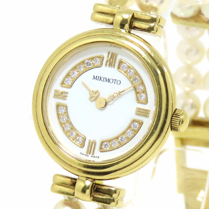 【新品電池】130 ミキモト パールウォッチ シェル文字盤 レディース オーバル 新品電池】美品✨️ミキモト パールウォッチ シェル文字盤 バングル
