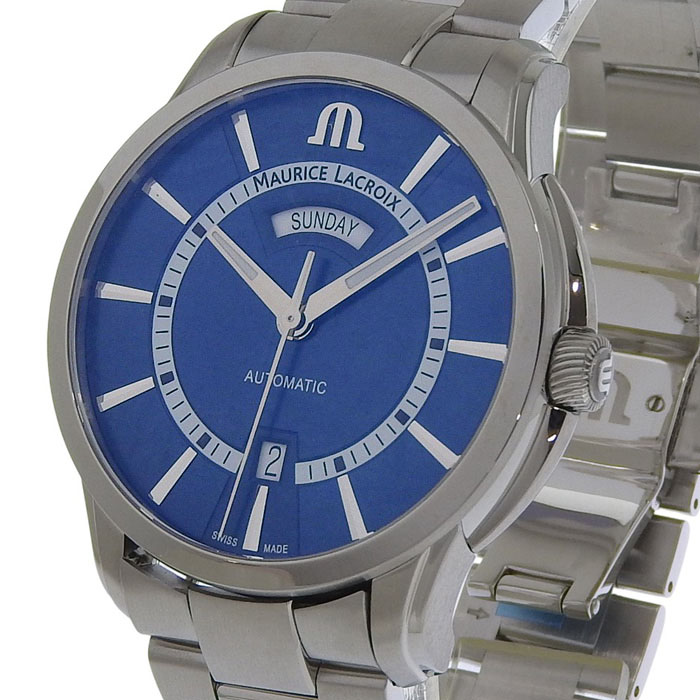 【ポイント20倍＆ 最大10万円割引クーポン 数量限定】MAURICE LACROIX モーリス・ラクロア ポントス デイデイト PT6358-SS002-430-1 ブルー文字盤 SS ステンレススチール 腕時計 自動巻き メンズ 送料無料 【未使用】 241001026978 ★