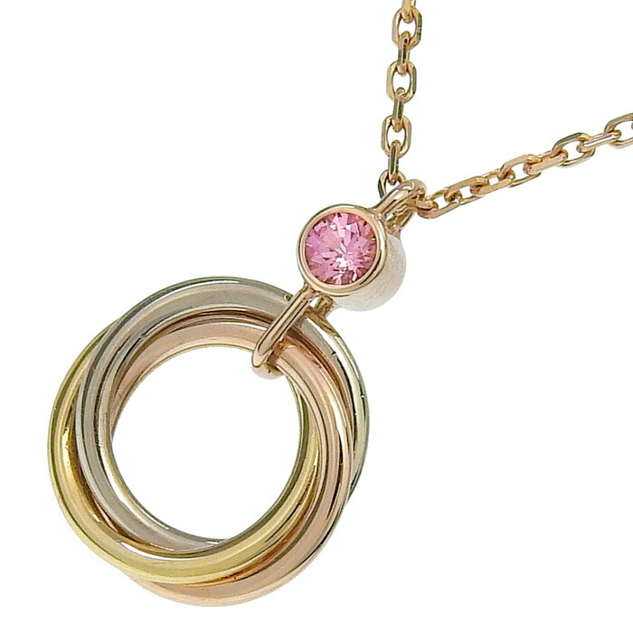 【最大10万円割引クーポン 数量限定】 CARTIER カルティエ トリニティ ネックレス K18YG K18WG K18PG 750 スリーカラーゴールド ピンクサファイア 37.5cm アジャスター付 首飾り アクセサリー レディース 送料無料 241100102369 ★