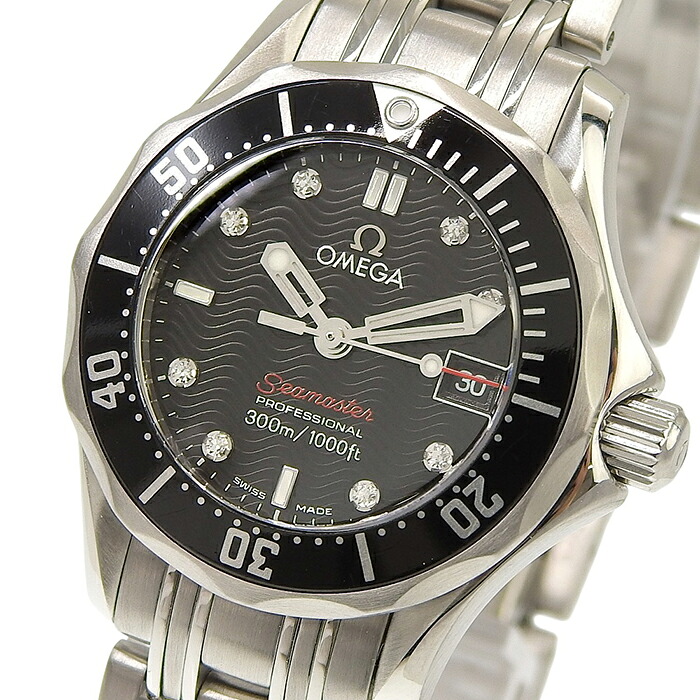 【ポイント7倍＆ 最大10万円割引クーポン数量限定 】OMEGA オメガ シーマスター ダイバー 300ｍ 212.30.28.61.51.001 ブラック文字盤 SS ステンレススチール 腕時計 クォーツ レディース 送料無料 【仕上・電池交換済】 241001025767 ★