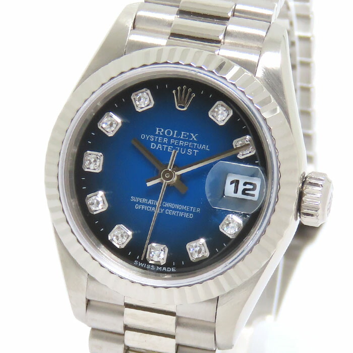 【最大10万円割引クーポン数量限定 】 ROLEX ロレックス デイトジャスト 79179G A番 ブルー文字盤 K18WG 750 ホワイトゴールド 10Pダイヤモンド 金無垢 自動巻 レディース 腕時計 送料無料【仕上済】241001029586