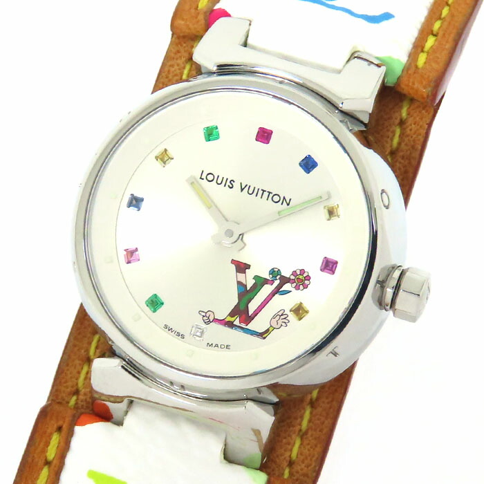 【ポイント3倍＆ 最大10万円割引クーポン 数量限定】LOUIS VUITTON ルイヴィトン タンブール ラブモノグラム 村上隆モデル 世界限定500本 Q12130 シルバー文字盤 SS ステンレス マルチカラー 45.7g 腕時計 電池式 クォーツ レディース 【仕上・電池交換済】241001028046